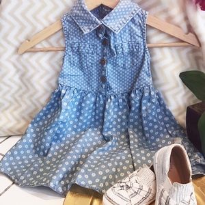 Sleeveless Denim Chambray Floral print dress